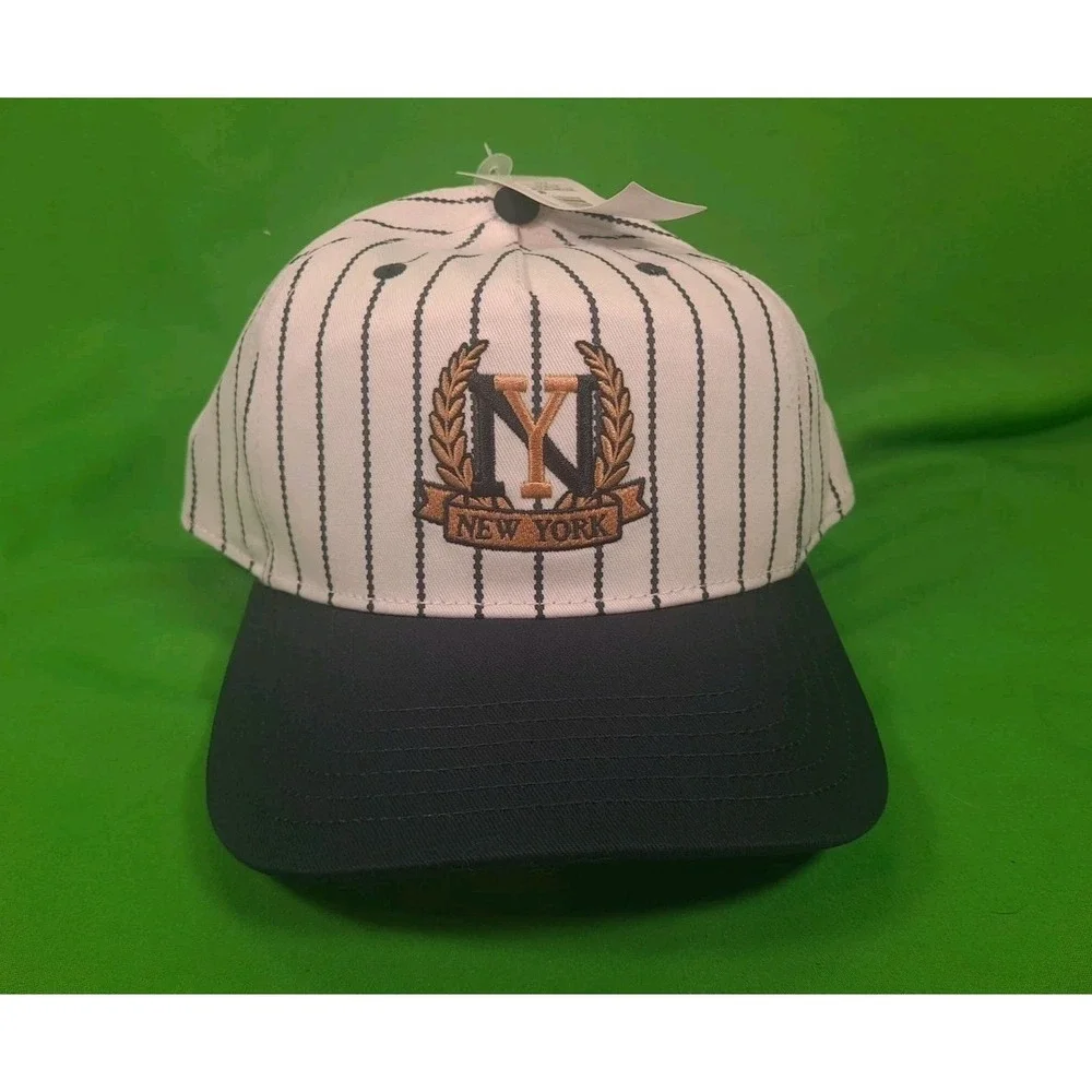 New York White Navy Striped Baseball Cap OSFM Strapback Unbranded Adjustable NWT